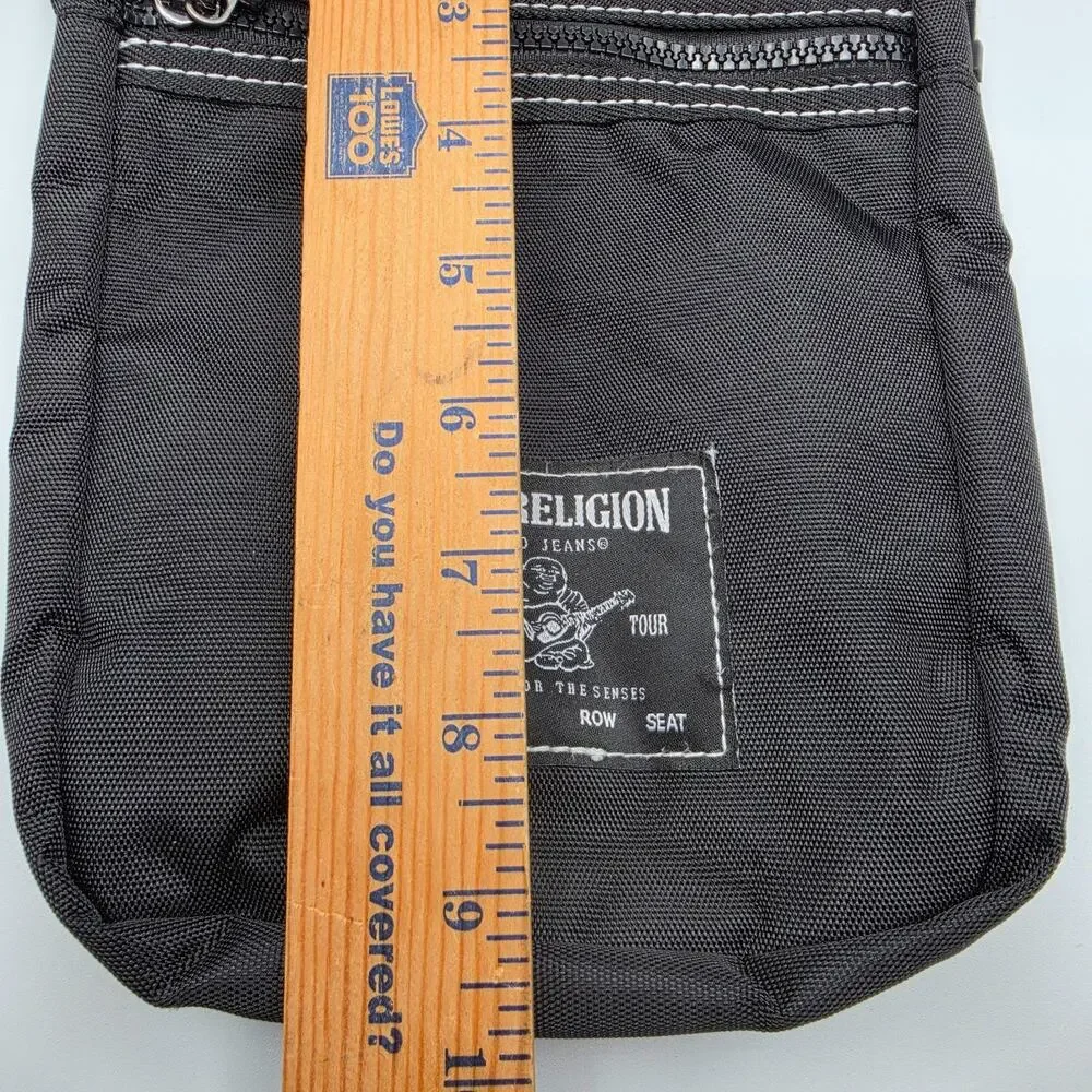 True Religion Jeans Black Sling Bag Crossbody Chest Pack Buddha Logo Travel 9x6